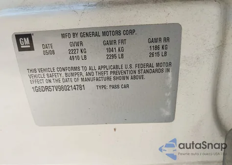 2008 Cadillac Cts Standard from USA, damaged, VIN 1G6DR57V980214781